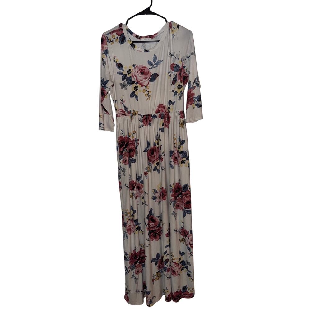 Reborn J White Red Floral Rose Print  Maxi Dress Romantic Boho Garden Style XL